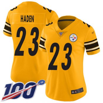 Nike Steelers #23 Joe Haden Gold Women's Stitched NFL Limited Inverted Legend 100th Season Jersey