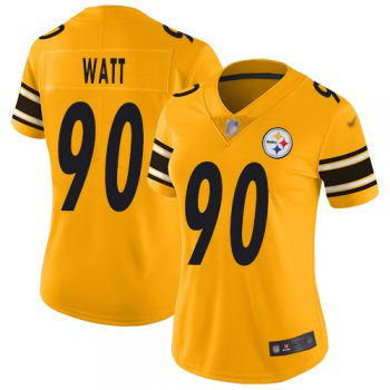 Nike Steelers #90 T. J. Watt Gold Women's Stitched NFL Limited Inverted Legend Jersey