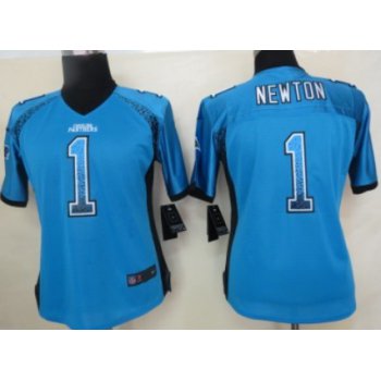 Nike Carolina Panthers #1 Cam Newton Drift Fashion Blue Womens Jersey