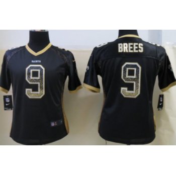 Nike New Orleans Saints #9 Drew Brees Drift Fashion Black Womens Jersey