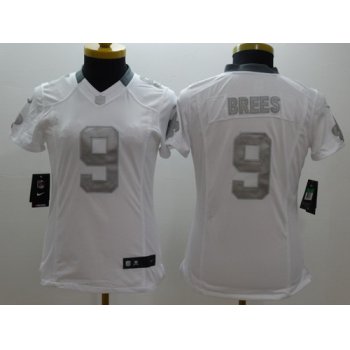 Nike New Orleans Saints #9 Drew Brees Platinum White Limited Womens Jersey