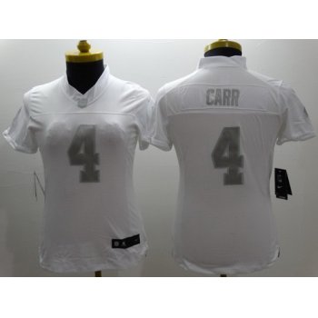 Nike Oakland Raiders #4 Derek Carr Platinum White Limited Womens Jersey