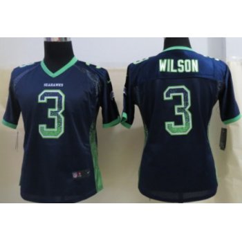 Nike Seattle Seahawks #3 Russell Wilson Drift Fashion Blue Womens Jersey