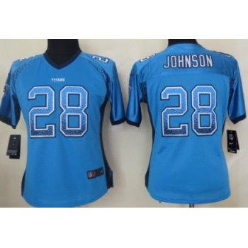 Nike Tennessee Titans #28 Chris Johnson Drift Fashion Blue Elite Womens Jersey
