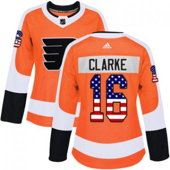 Adidas Philadelphia Flyers #16 Bobby Clarke Orange Home Authentic USA Flag Women's Stitched NHL Jersey