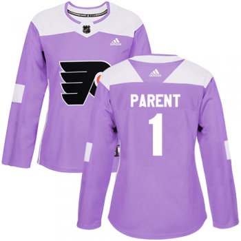 Adidas Philadelphia Flyers #1 Bernie Parent Purple Authentic Fights Cancer Women's Stitched NHL Jersey