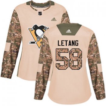 Adidas Pittsburgh Penguins #58 Kris Letang Camo Authentic 2017 Veterans Day Women's Stitched NHL Jersey