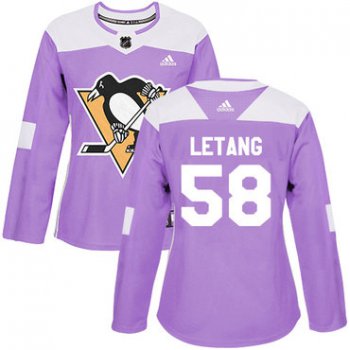Adidas Pittsburgh Penguins #58 Kris Letang Purple Authentic Fights Cancer Women's Stitched NHL Jersey