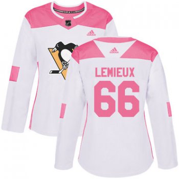Adidas Pittsburgh Penguins #66 Mario Lemieux White Pink Authentic Fashion Women's Stitched NHL Jersey