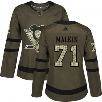 Adidas Pittsburgh Penguins #71 Evgeni Malkin Green Salute to Service Women's Stitched NHL Jersey