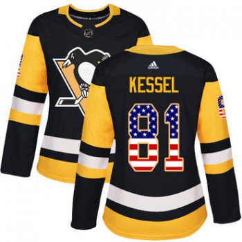 Adidas Pittsburgh Penguins #81 Phil Kessel Black Home Authentic USA Flag Women's Stitched NHL Jersey