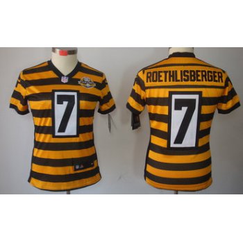 Nike Pittsburgh Steelers #7 Ben Roethlisberger Yellow With Black Throwback 80TH Womens Jersey