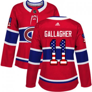 Adidas Montreal Canadiens #11 Brendan Gallagher Red Home Authentic USA Flag Women's Stitched NHL Jersey