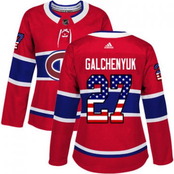 Adidas Montreal Canadiens #27 Alex Galchenyuk Red Home Authentic USA Flag Women's Stitched NHL Jersey