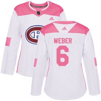 Adidas Montreal Canadiens #6 Shea Weber White Pink Authentic Fashion Women's Stitched NHL Jersey