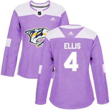 Adidas Nashville Predators #4 Ryan Ellis Purple Authentic Fights Cancer Women's Stitched NHL Jersey
