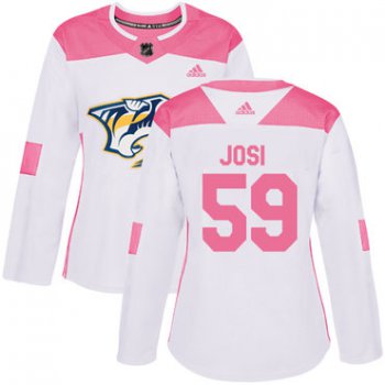 Adidas Nashville Predators #59 Roman Josi White Pink Authentic Fashion Women's Stitched NHL Jersey