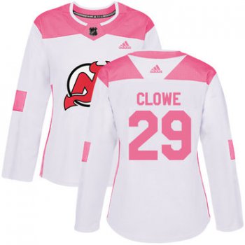 Adidas New Jersey Devils #29 Ryane Clowe White Pink Authentic Fashion Women's Stitched NHL Jersey
