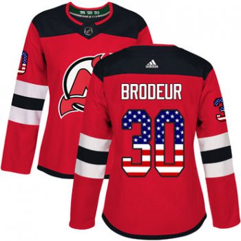 Adidas New Jersey Devils #30 Martin Brodeur Red Home Authentic USA Flag Women's Stitched NHL Jersey