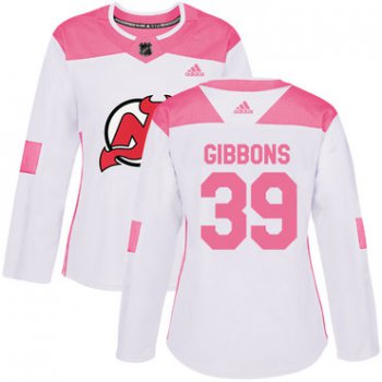 Adidas New Jersey Devils #39 Brian Gibbons White Pink Authentic Fashion Women's Stitched NHL Jersey