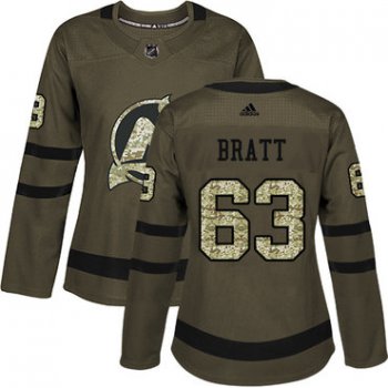 Adidas New Jersey Devils #63 Jesper Bratt Green Salute to Service Women's Stitched NHL Jersey