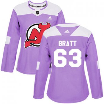 Adidas New Jersey Devils #63 Jesper Bratt Purple Authentic Fights Cancer Women's Stitched NHL Jersey
