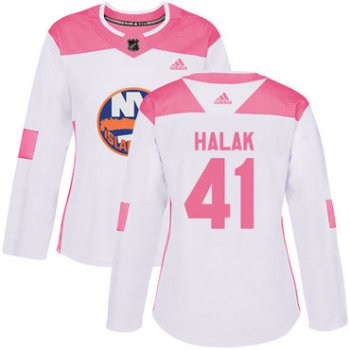 Adidas New York Islanders #41 Jaroslav Halak White Pink Authentic Fashion Women's Stitched NHL Jersey