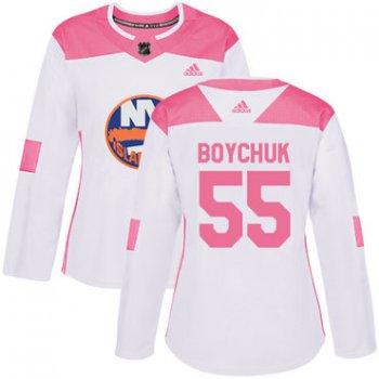 Adidas New York Islanders #55 Johnny Boychuk White Pink Authentic Fashion Women's Stitched NHL Jersey