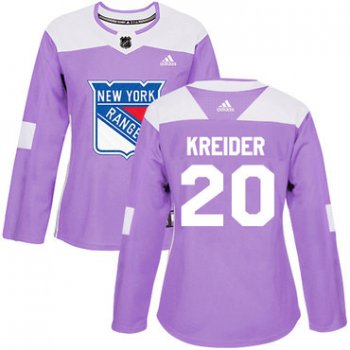 Adidas New York Rangers #20 Chris Kreider Purple Authentic Fights Cancer Women's Stitched NHL Jersey
