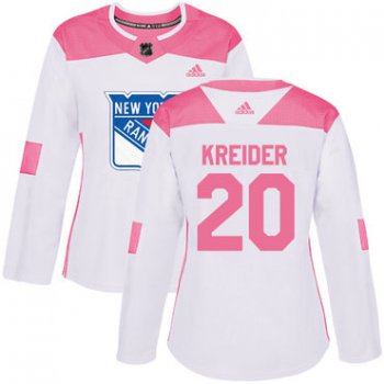 Adidas New York Rangers #20 Chris Kreider White Pink Authentic Fashion Women's Stitched NHL Jersey