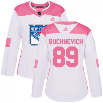 Adidas New York Rangers #89 Pavel Buchnevich White Pink Authentic Fashion Women's Stitched NHL Jersey