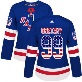 Adidas New York Rangers #99 Wayne Gretzky Royal Blue Home Authentic USA Flag Women's Stitched NHL Jersey