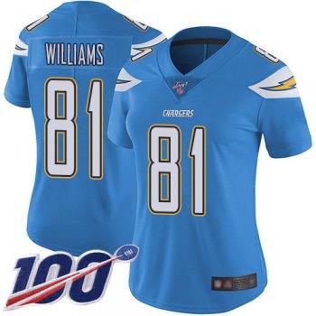 Nike Chargers #81 Mike Williams Electric Blue Alternate Women's Stitched NFL 100th Season Vapor Limited Jersey
