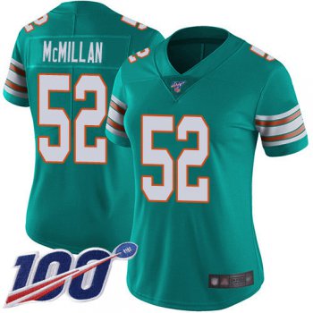 Nike Dolphins #52 Raekwon McMillan Aqua Green Alternate Women's Stitched NFL 100th Season Vapor Limited Jersey