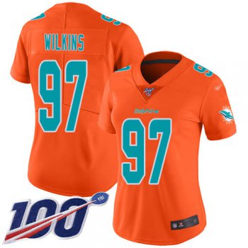 Nike Dolphins #97 Christian Wilkins Orange Women's Stitched NFL Limited Inverted Legend 100th Season Jersey