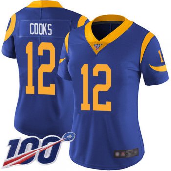 Nike Rams #12 Brandin Cooks Royal Blue Alternate Women's Stitched NFL 100th Season Vapor Limited Jersey