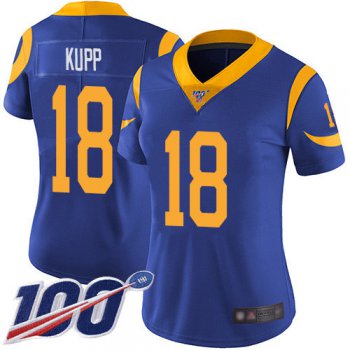 Nike Rams #18 Cooper Kupp Royal Blue Alternate Women's Stitched NFL 100th Season Vapor Limited Jersey