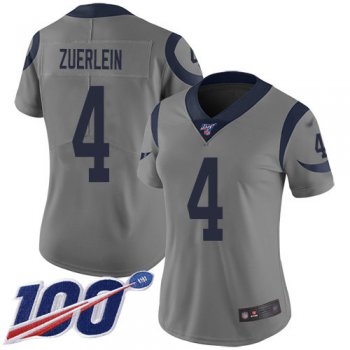 Nike Rams #4 Greg Zuerlein Gray Women's Stitched NFL Limited Inverted Legend 100th Season Jersey