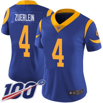 Nike Rams #4 Greg Zuerlein Royal Blue Alternate Women's Stitched NFL 100th Season Vapor Limited Jersey