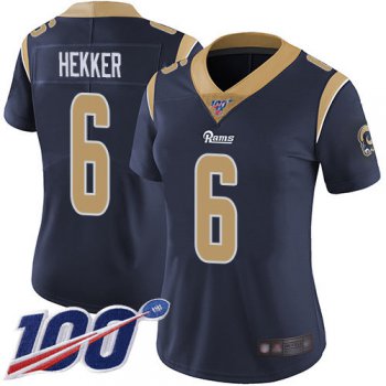 Nike Rams #6 Johnny Hekker Navy Blue Team Color Women's Stitched NFL 100th Season Vapor Limited Jersey