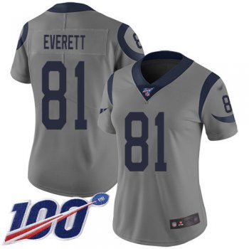 Nike Rams #81 Gerald Everett Gray Women's Stitched NFL Limited Inverted Legend 100th Season Jersey