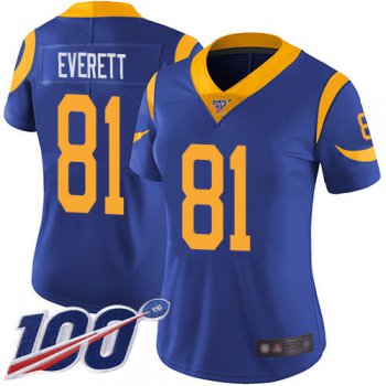 Nike Rams #81 Gerald Everett Royal Blue Alternate Women's Stitched NFL 100th Season Vapor Limited Jersey