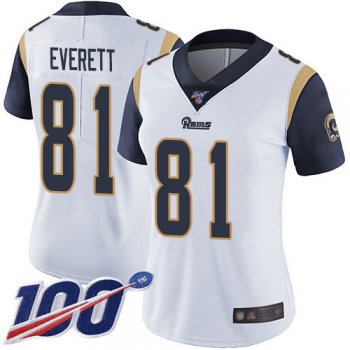Nike Rams #81 Gerald Everett White Women's Stitched NFL 100th Season Vapor Limited Jersey