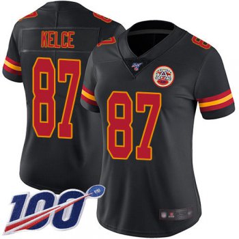 Nike Chiefs #87 Travis Kelce Black Women's Stitched NFL Limited Rush 100th Season Jersey