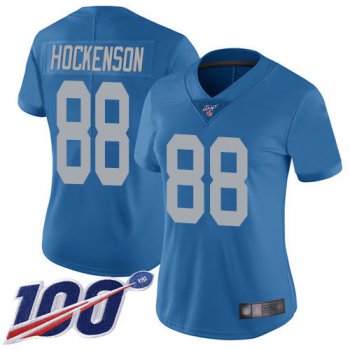 Nike Lions #88 T.J. Hockenson Blue Throwback Women's Stitched NFL 100th Season Vapor Limited Jersey