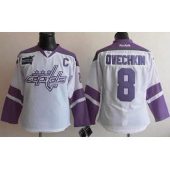 Washington Capitals #8 Alexander Ovechkin White Womens Fights Cancer Jersey