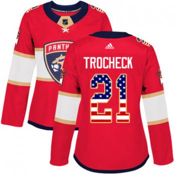 Adidas Florida Panthers #21 Vincent Trocheck Red Home Authentic USA Flag Women's Stitched NHL Jersey