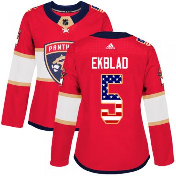 Adidas Florida Panthers #5 Aaron Ekblad Red Home Authentic USA Flag Women's Stitched NHL Jersey