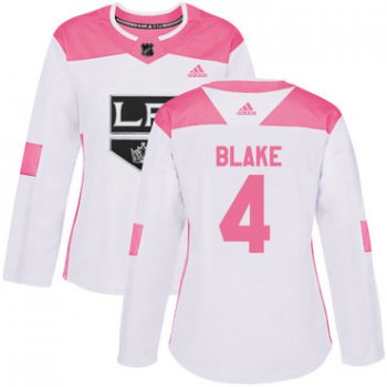 Adidas Los Angeles Kings #4 Rob Blake White Pink Authentic Fashion Women's Stitched NHL Jersey