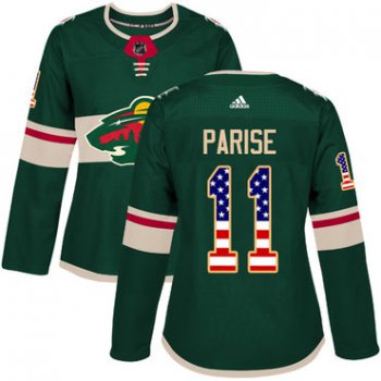 Adidas Minnesota Wild #11 Zach Parise Green Home Authentic USA Flag Women's Stitched NHL Jersey